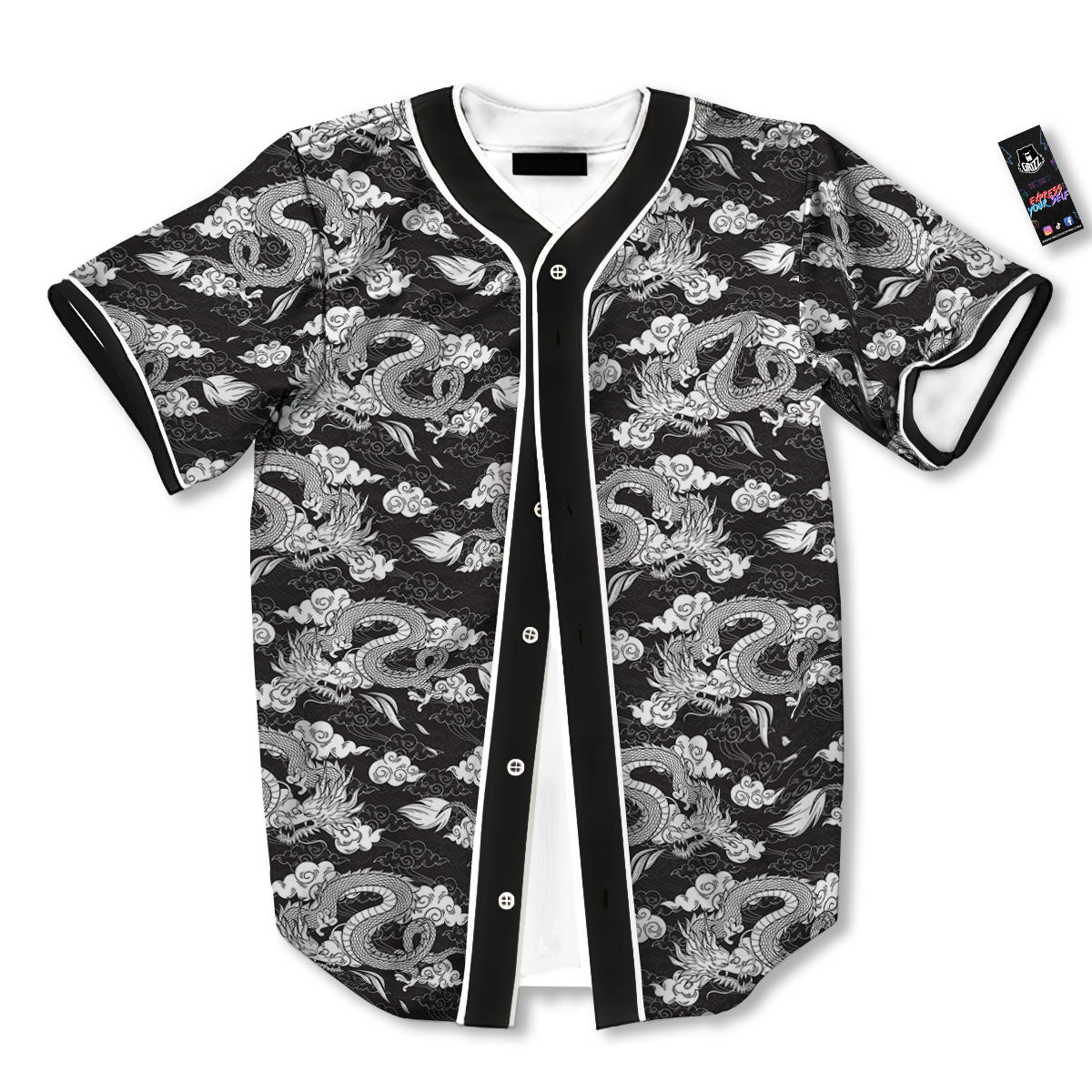 Dragon Eastern Print Pattern Baseball Jersey-grizzshop