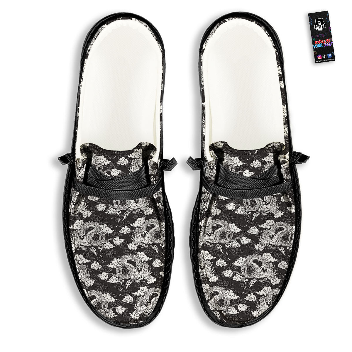 Dragon Eastern Print Pattern Black Loafers-grizzshop