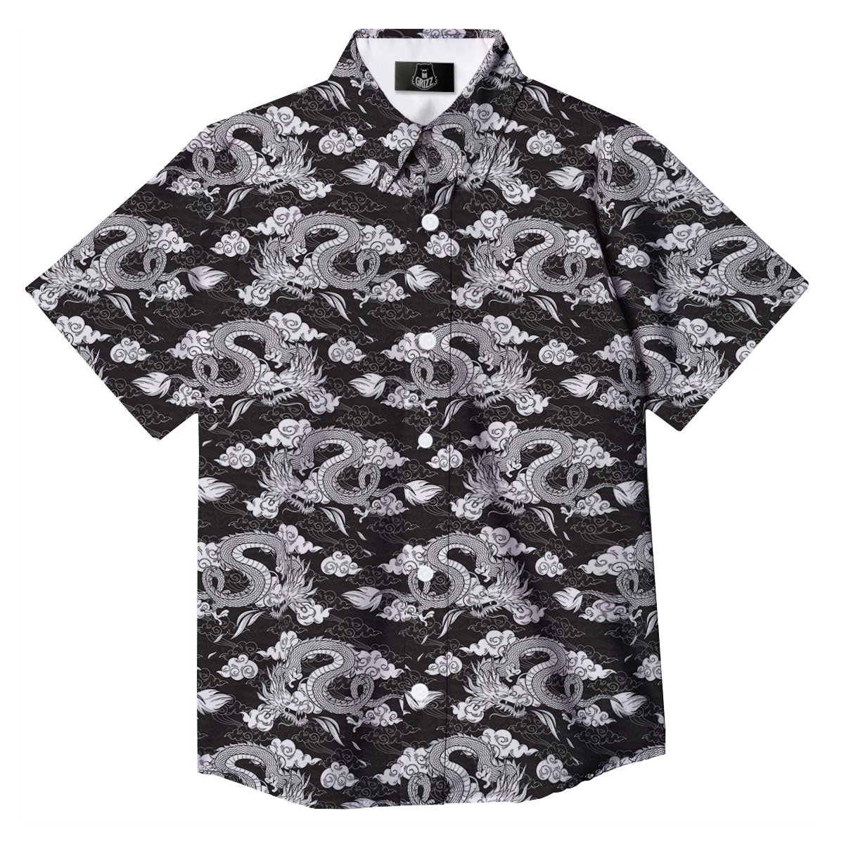 Dragon Eastern Print Pattern Button Up Shirt-grizzshop