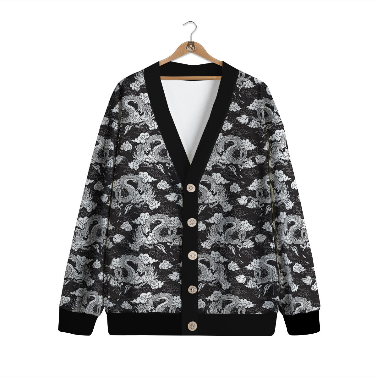 Dragon Eastern Print Pattern Cardigan-grizzshop