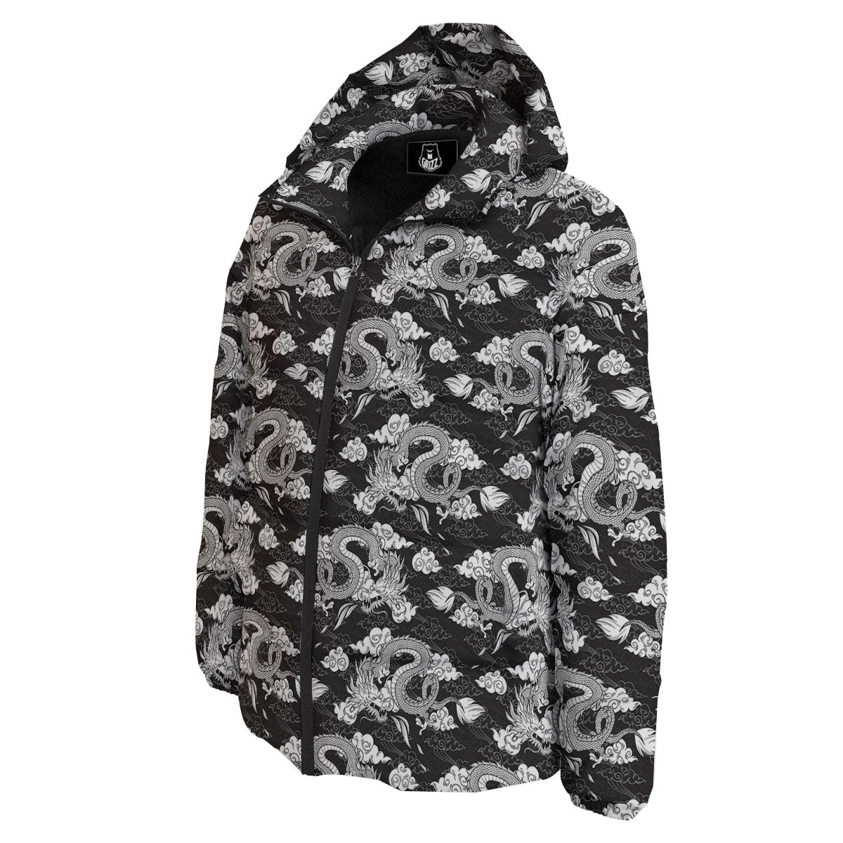 Dragon Eastern Print Pattern Down Jacket-grizzshop