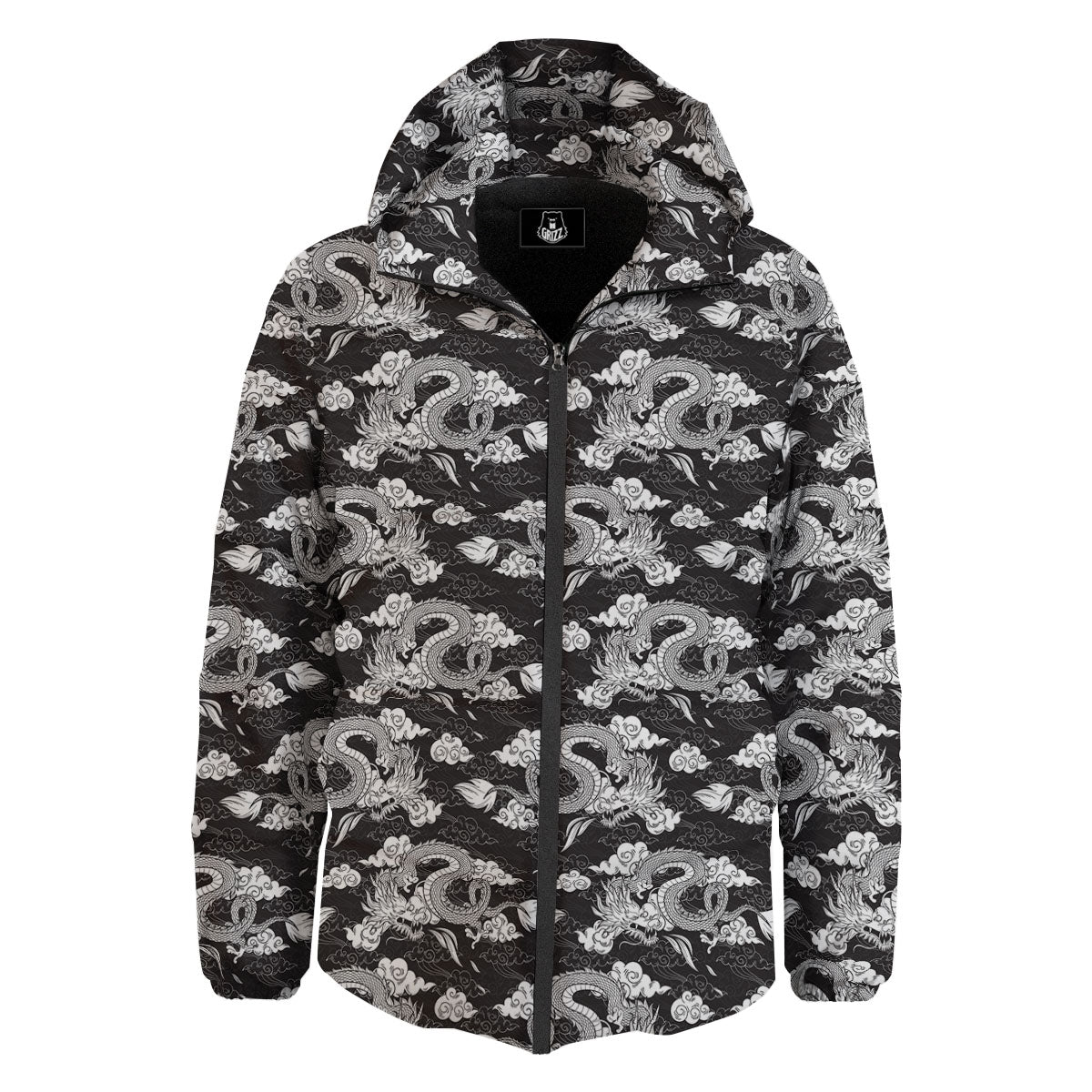 Dragon Eastern Print Pattern Down Jacket-grizzshop