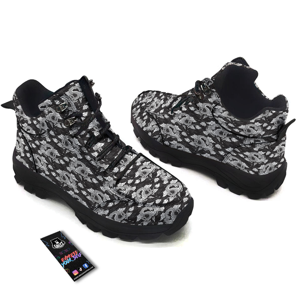 Dragon Eastern Print Pattern Hiking Shoes-grizzshop
