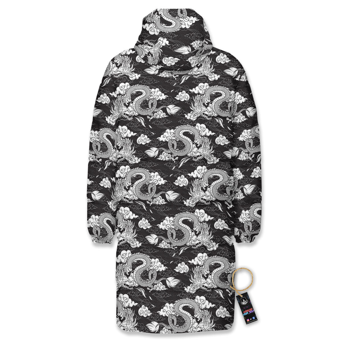 Dragon Eastern Print Pattern Long Down Jacket-grizzshop