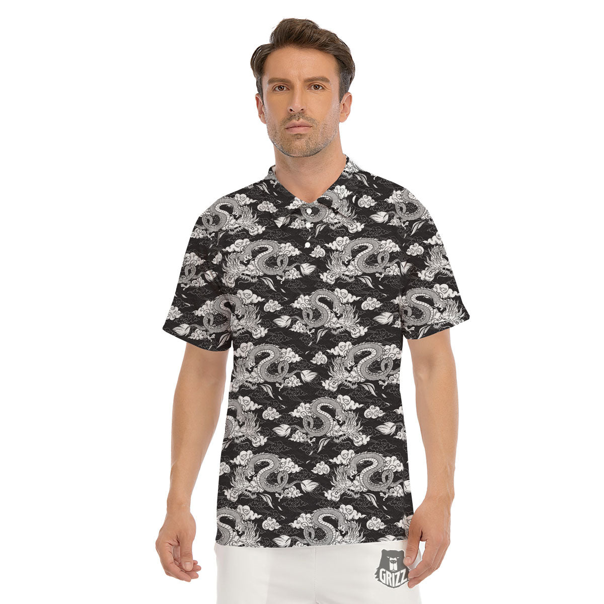 Dragon Eastern Print Pattern Men's Golf Shirts-grizzshop