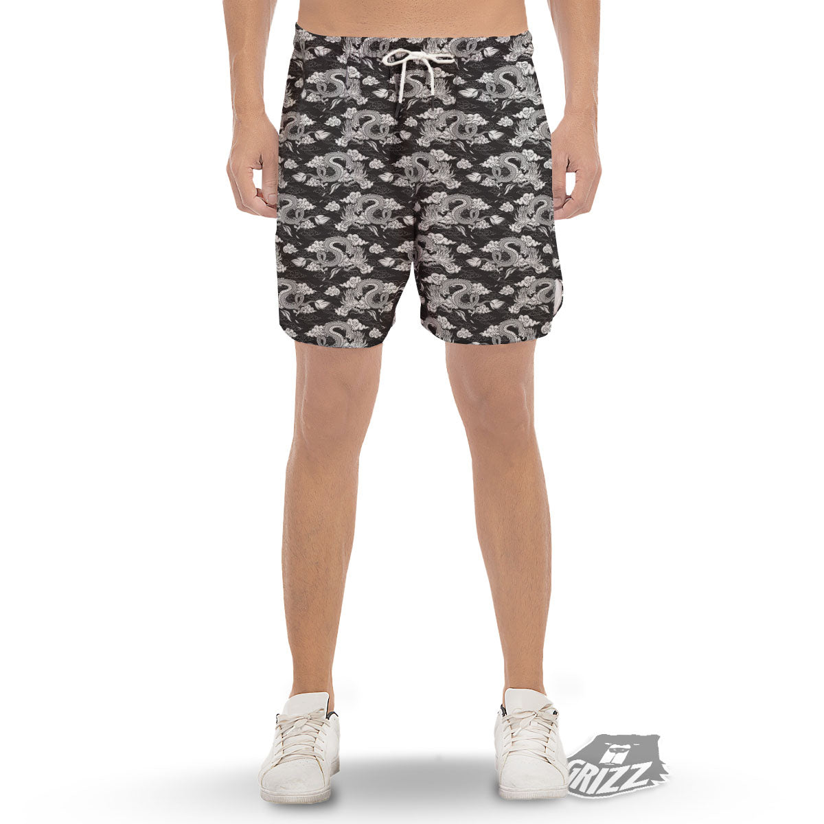 Dragon Eastern Print Pattern Men's Gym Shorts-grizzshop