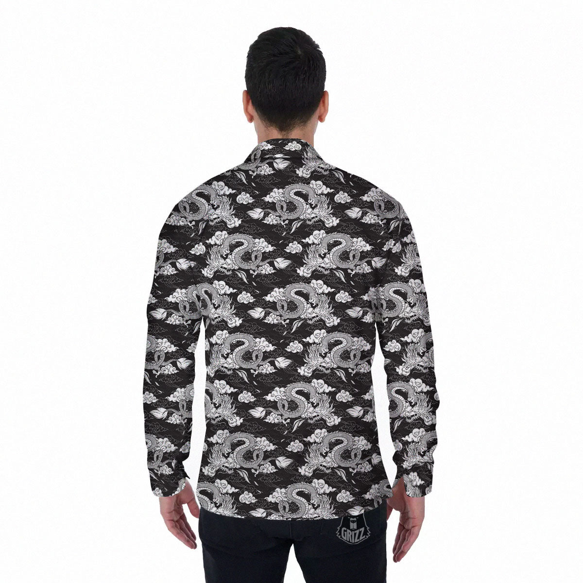 Dragon Eastern Print Pattern Men's Long Sleeve Shirts-grizzshop