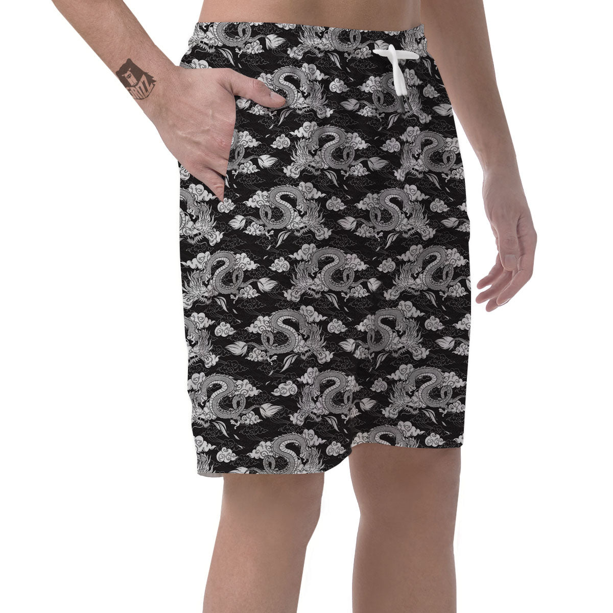 Dragon Eastern Print Pattern Men's Shorts-grizzshop