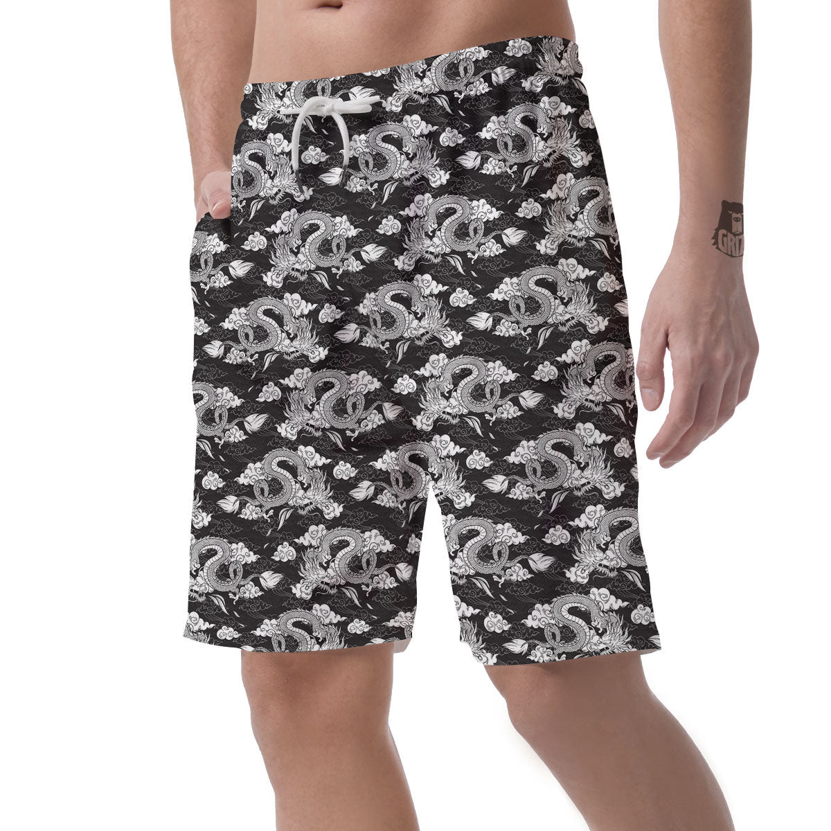 Dragon Eastern Print Pattern Men's Shorts-grizzshop