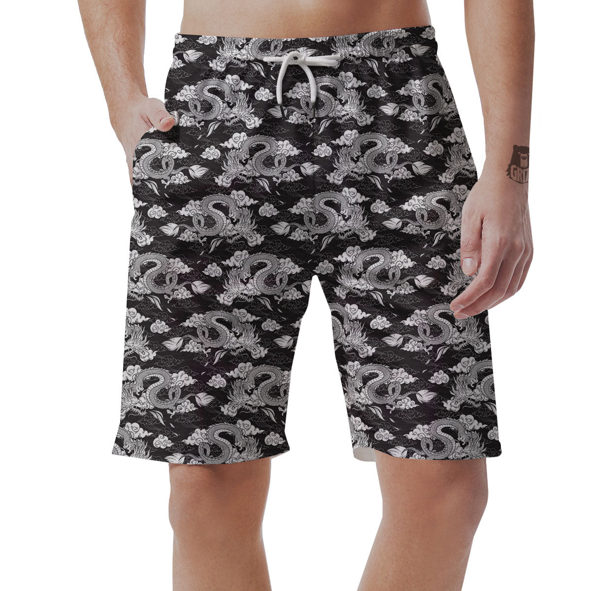 Dragon Eastern Print Pattern Men's Shorts-grizzshop