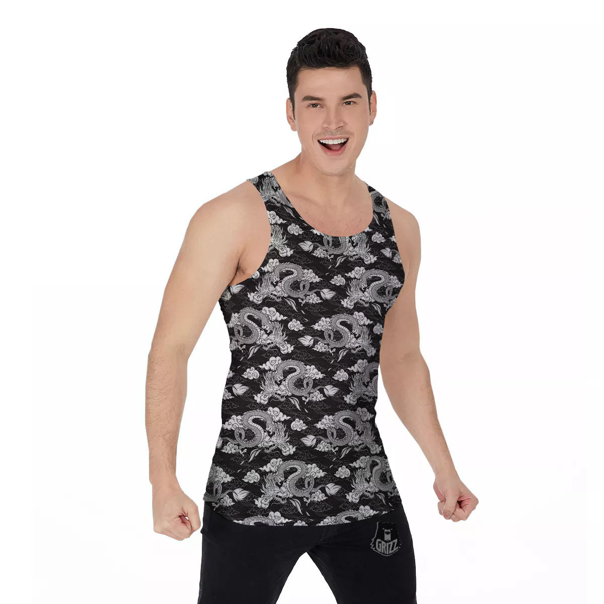 Dragon Eastern Print Pattern Men's Tank Top-grizzshop