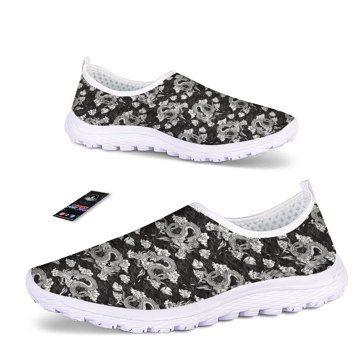 Dragon Eastern Print Pattern Nurse Shoes-grizzshop
