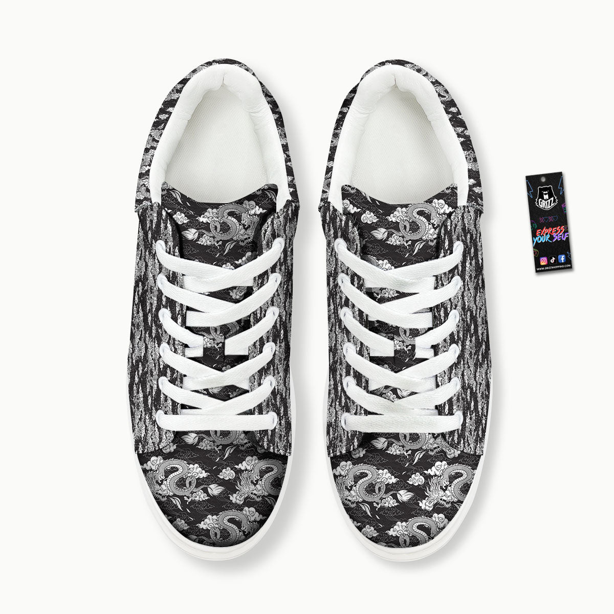 Dragon Eastern Print Pattern Platform Shoes-grizzshop