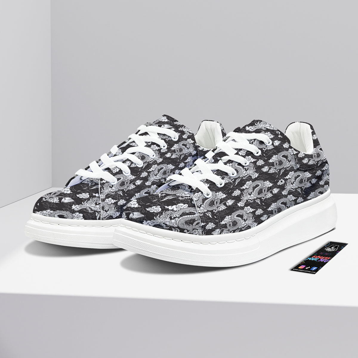 Dragon Eastern Print Pattern Platform Shoes-grizzshop