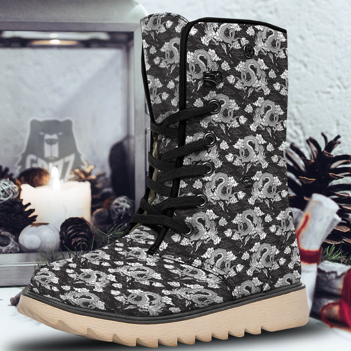 Dragon Eastern Print Pattern Snow Boots-grizzshop