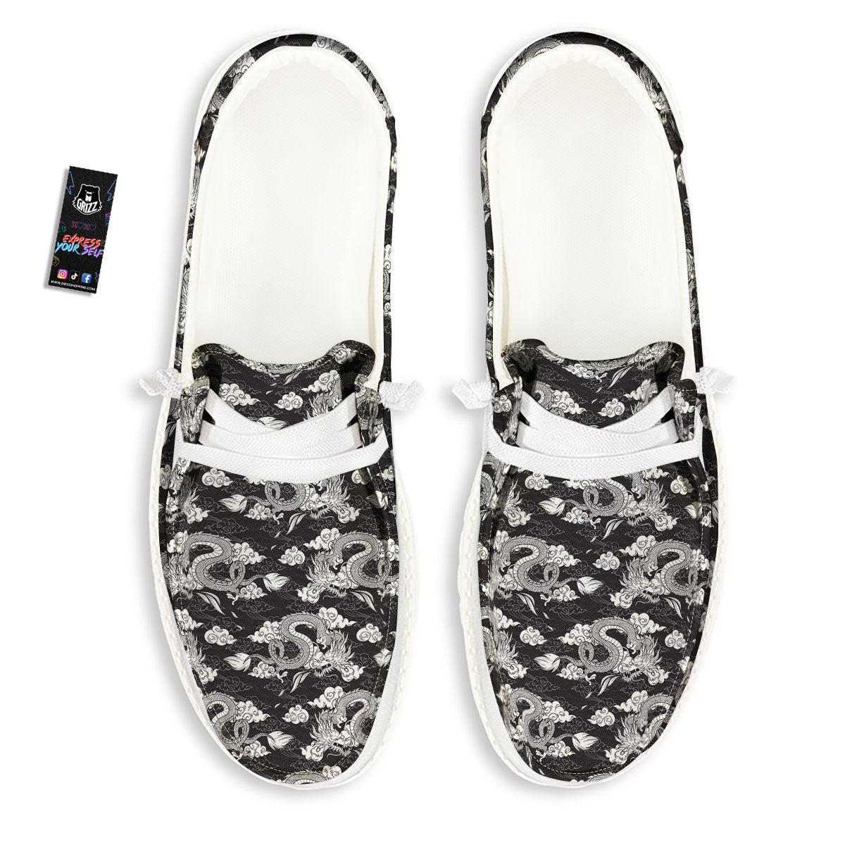 Dragon Eastern Print Pattern White Loafers-grizzshop