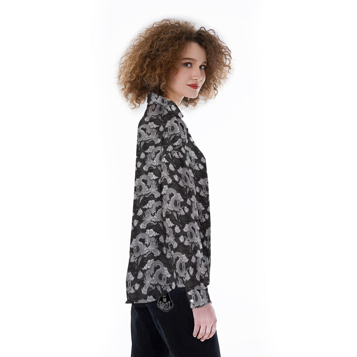 Dragon Eastern Print Pattern Women's Long Sleeve Shirts-grizzshop