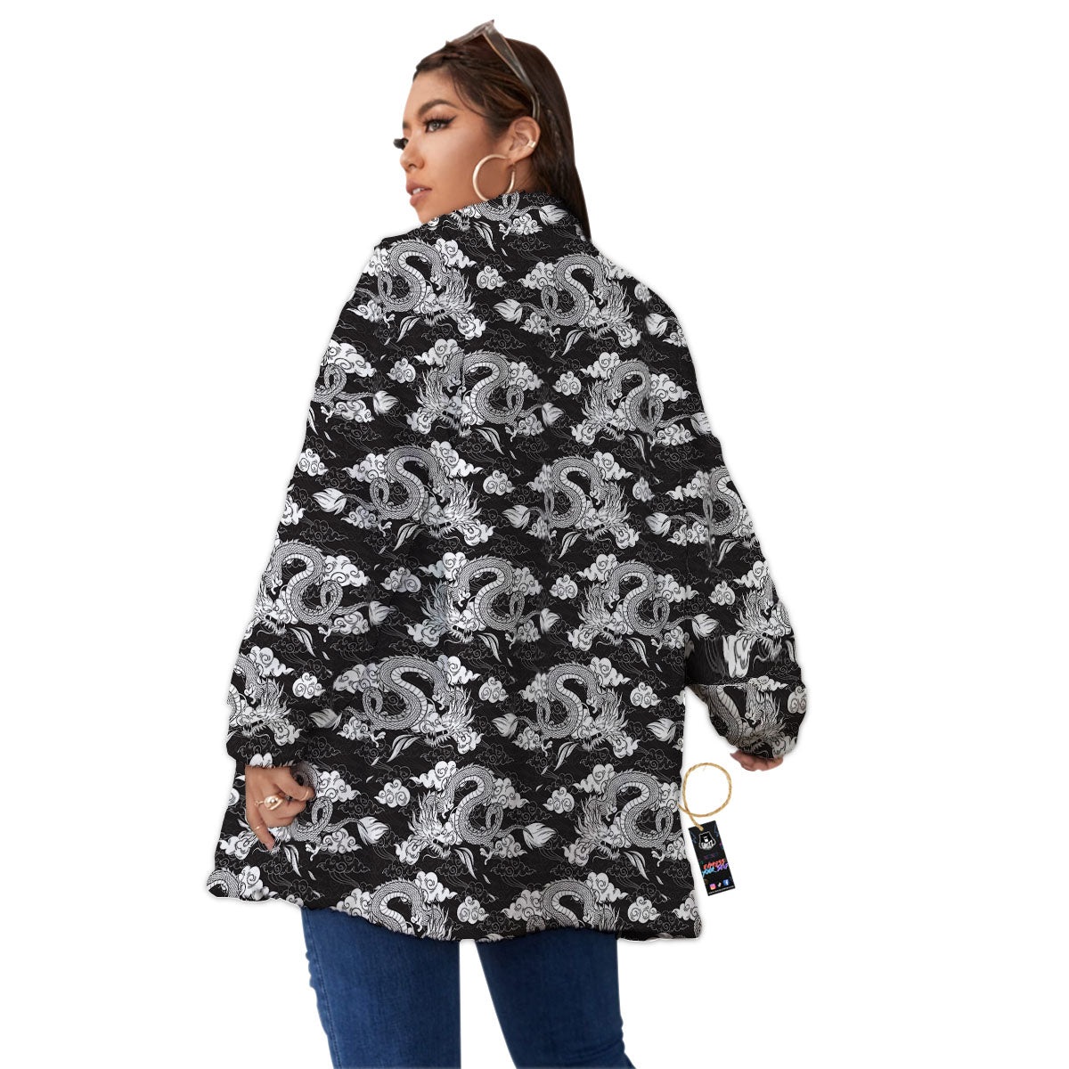 Dragon Eastern Print Pattern Women's Sherpa Jacket-grizzshop