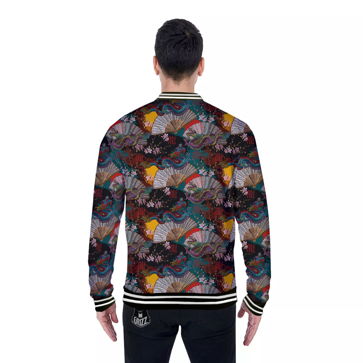 Dragon Embroidery Chinese Print Pattern Baseball Jacket-grizzshop
