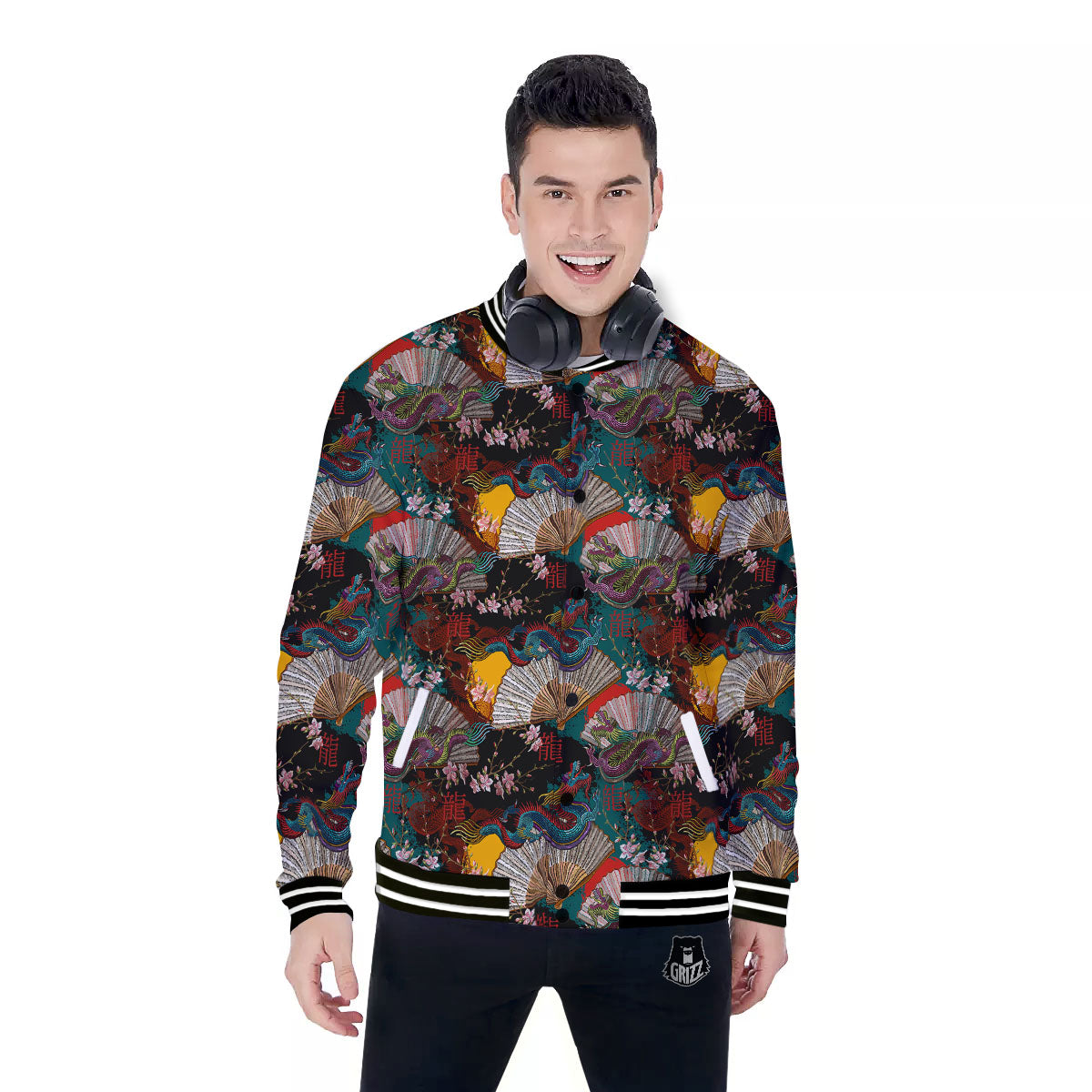 Dragon Embroidery Chinese Print Pattern Baseball Jacket-grizzshop