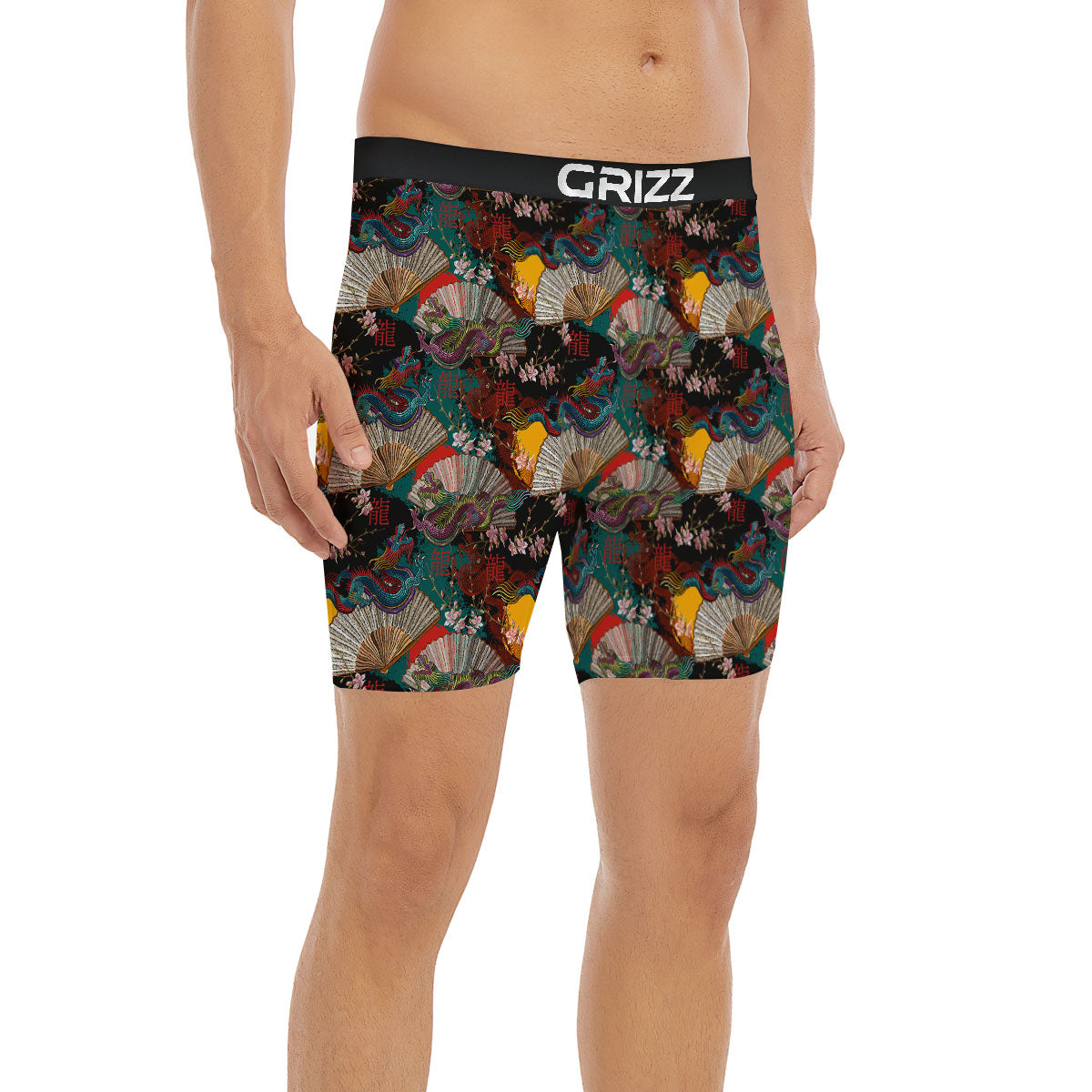 Dragon Embroidery Chinese Print Pattern Boxer Briefs-grizzshop