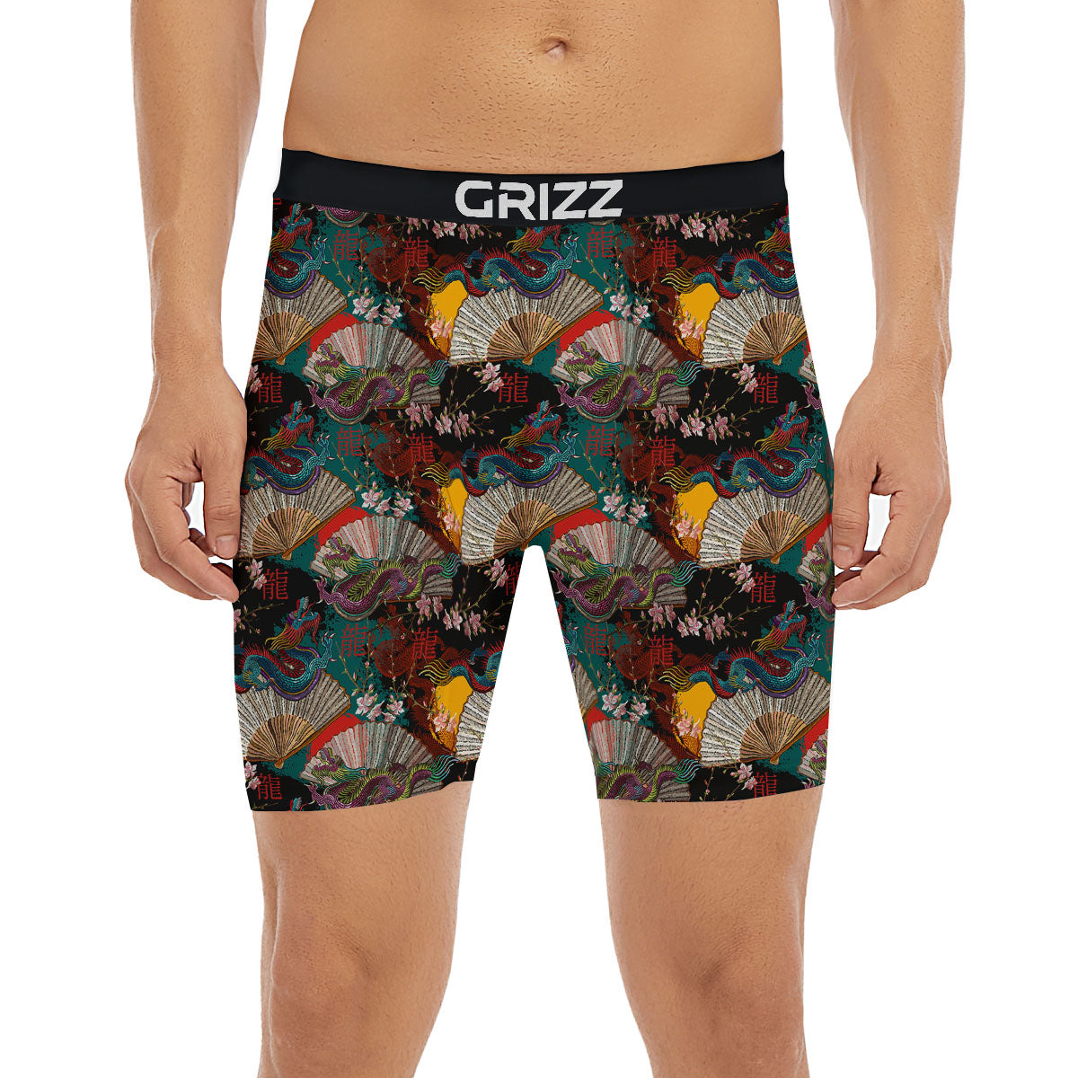 Dragon Embroidery Chinese Print Pattern Boxer Briefs-grizzshop