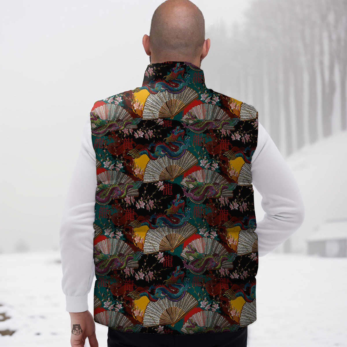 Dragon Embroidery Chinese Print Pattern Down Vest