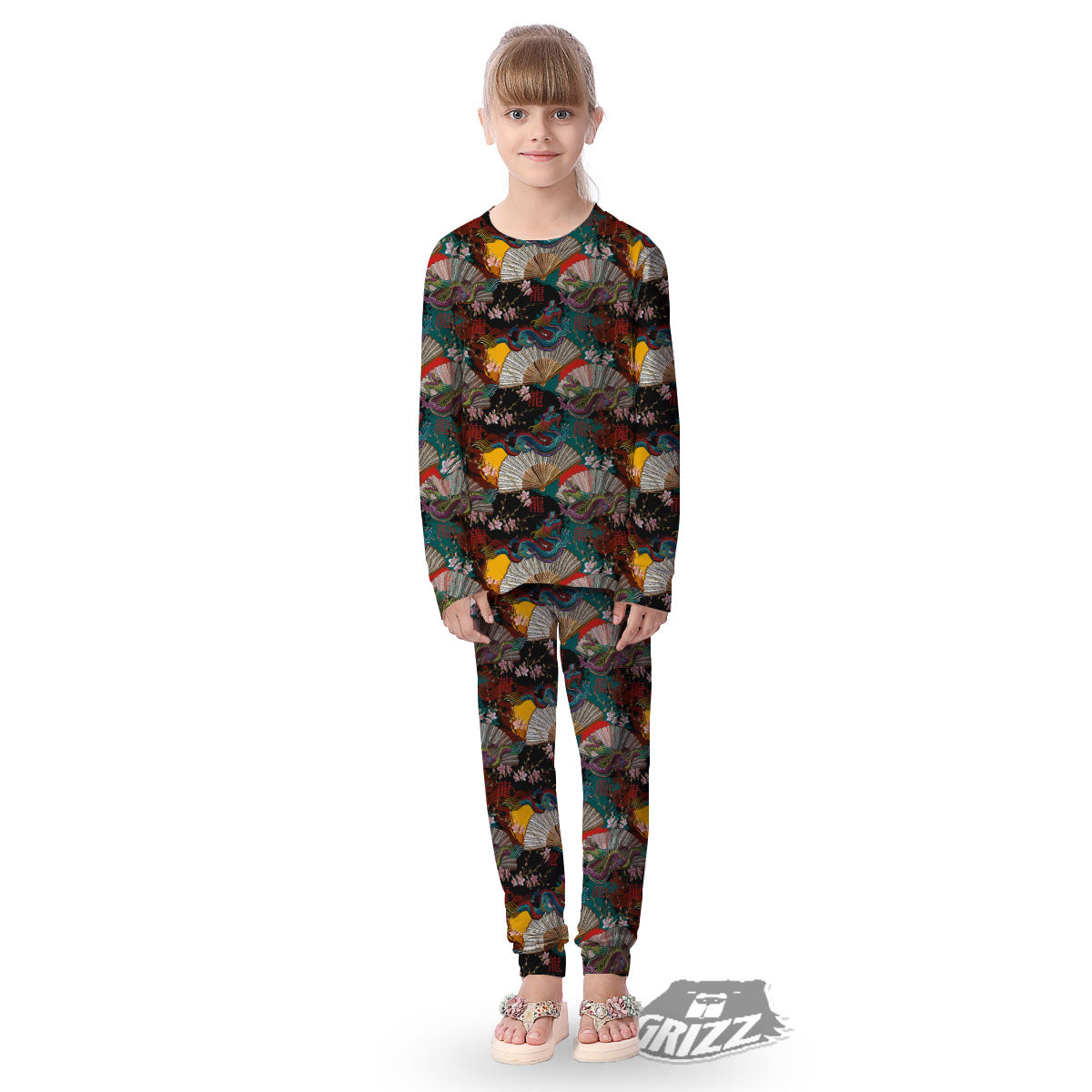 Dragon Embroidery Chinese Print Pattern Kid's Pajamas-grizzshop