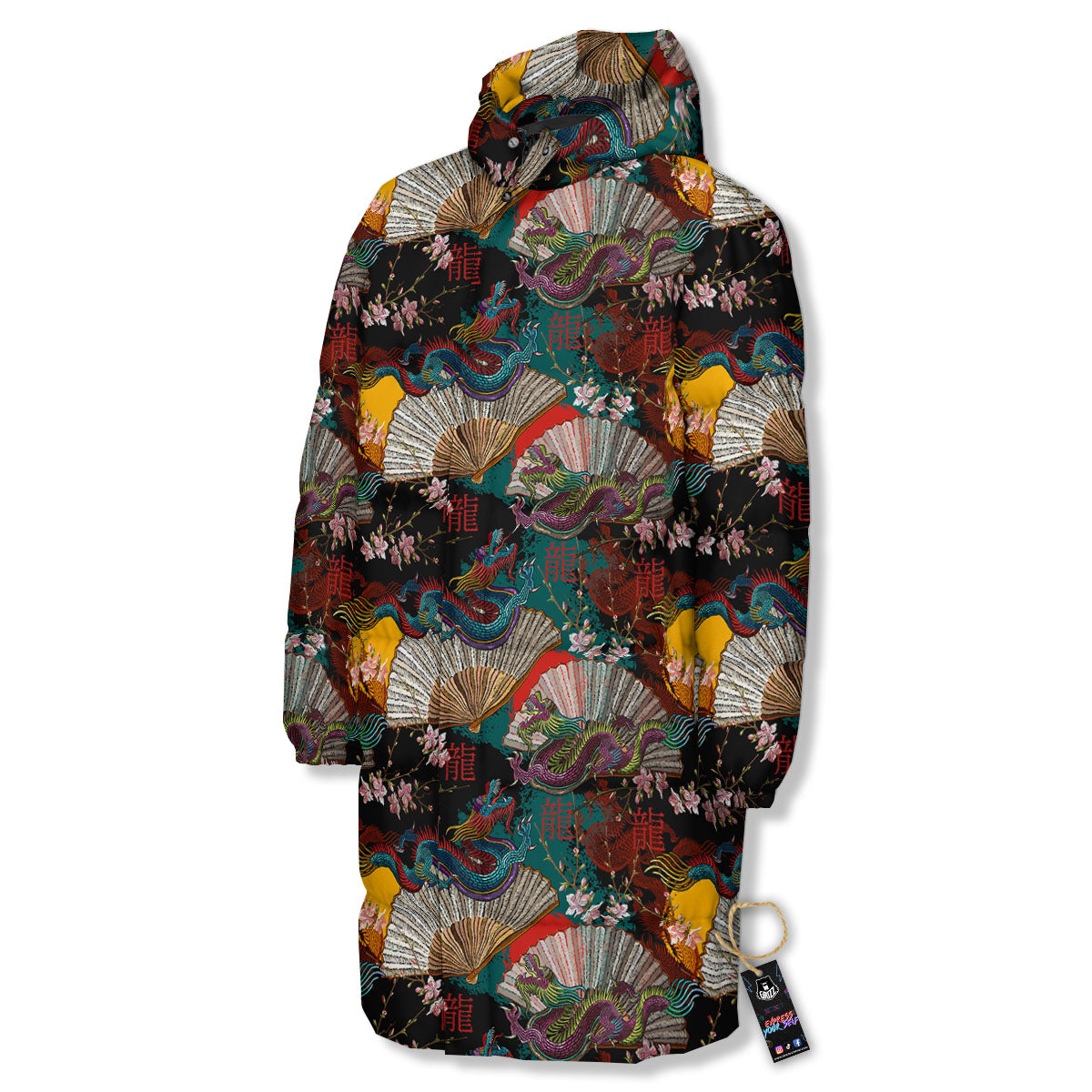 Dragon Embroidery Chinese Print Pattern Long Down Jacket-grizzshop
