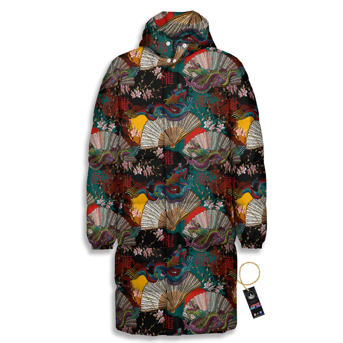 Dragon Embroidery Chinese Print Pattern Long Down Jacket-grizzshop