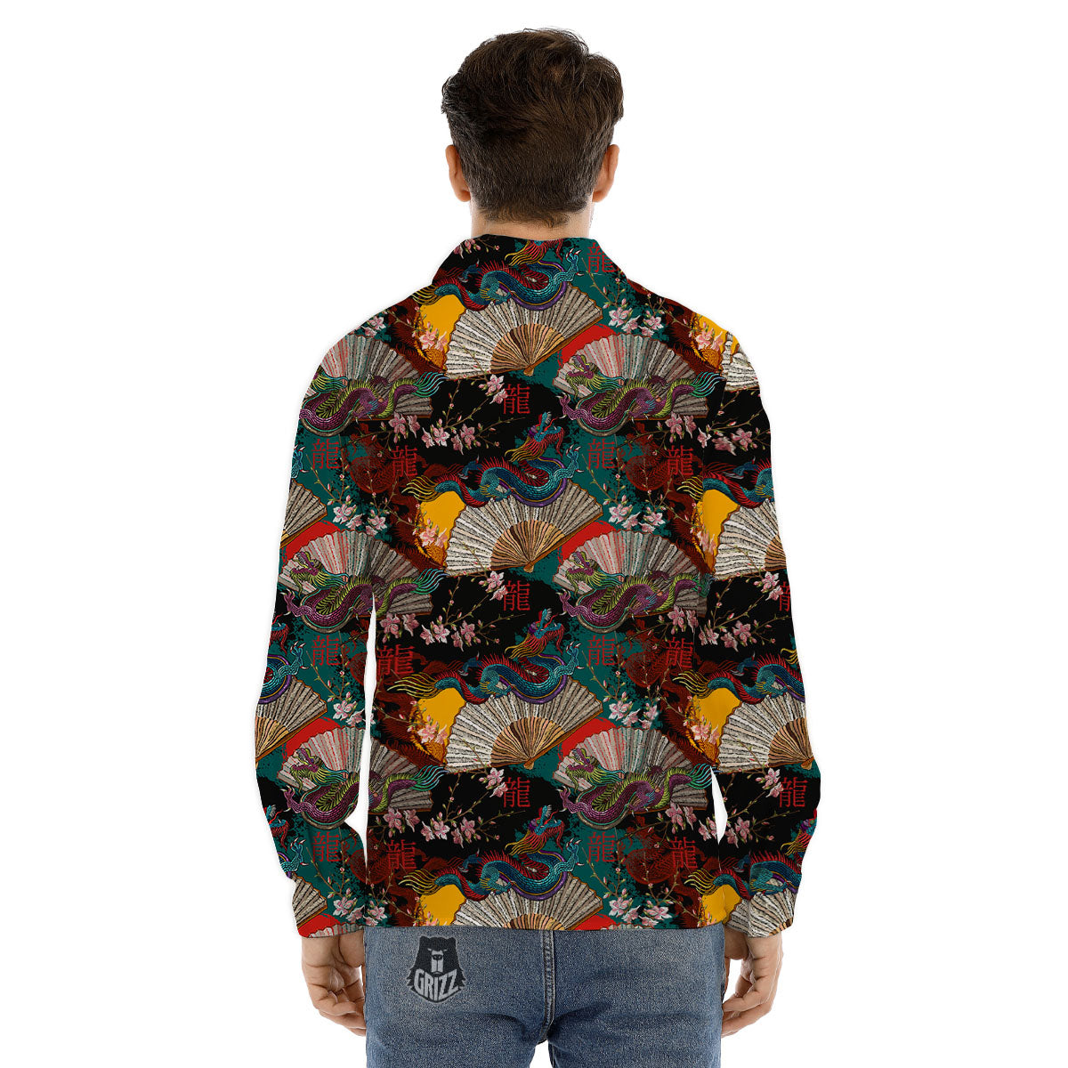 Dragon Embroidery Chinese Print Pattern Men's Dress Shirts-grizzshop
