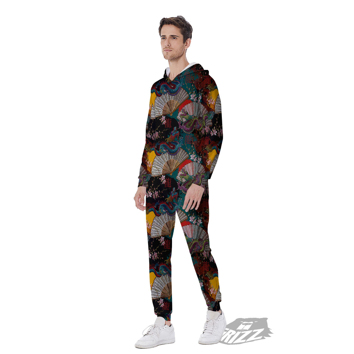 Dragon Embroidery Chinese Print Pattern Men's Jumpsuit-grizzshop