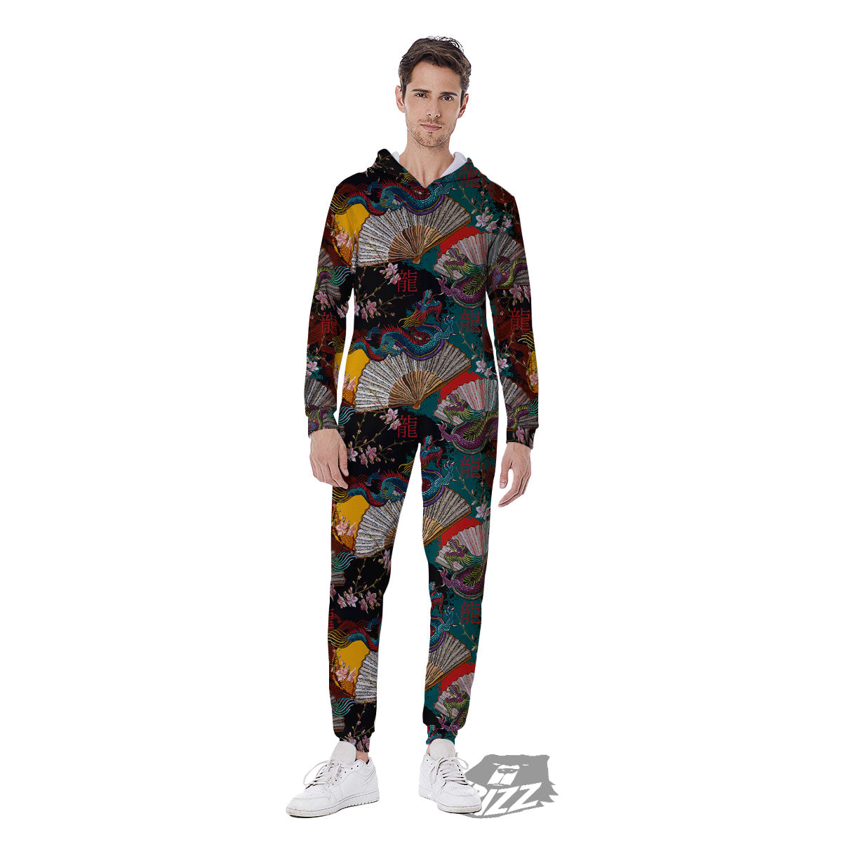 Dragon Embroidery Chinese Print Pattern Men's Jumpsuit-grizzshop