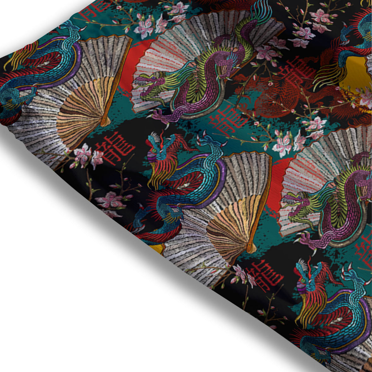 Dragon Embroidery Chinese Print Pattern Mesh Shorts