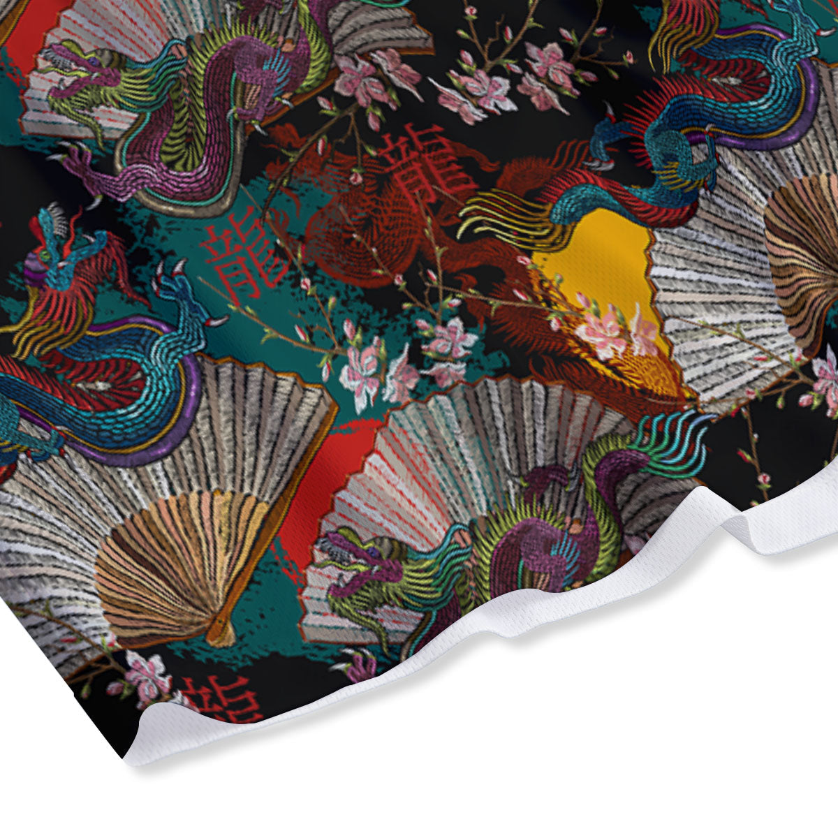 Dragon Embroidery Chinese Print Pattern Mesh Shorts