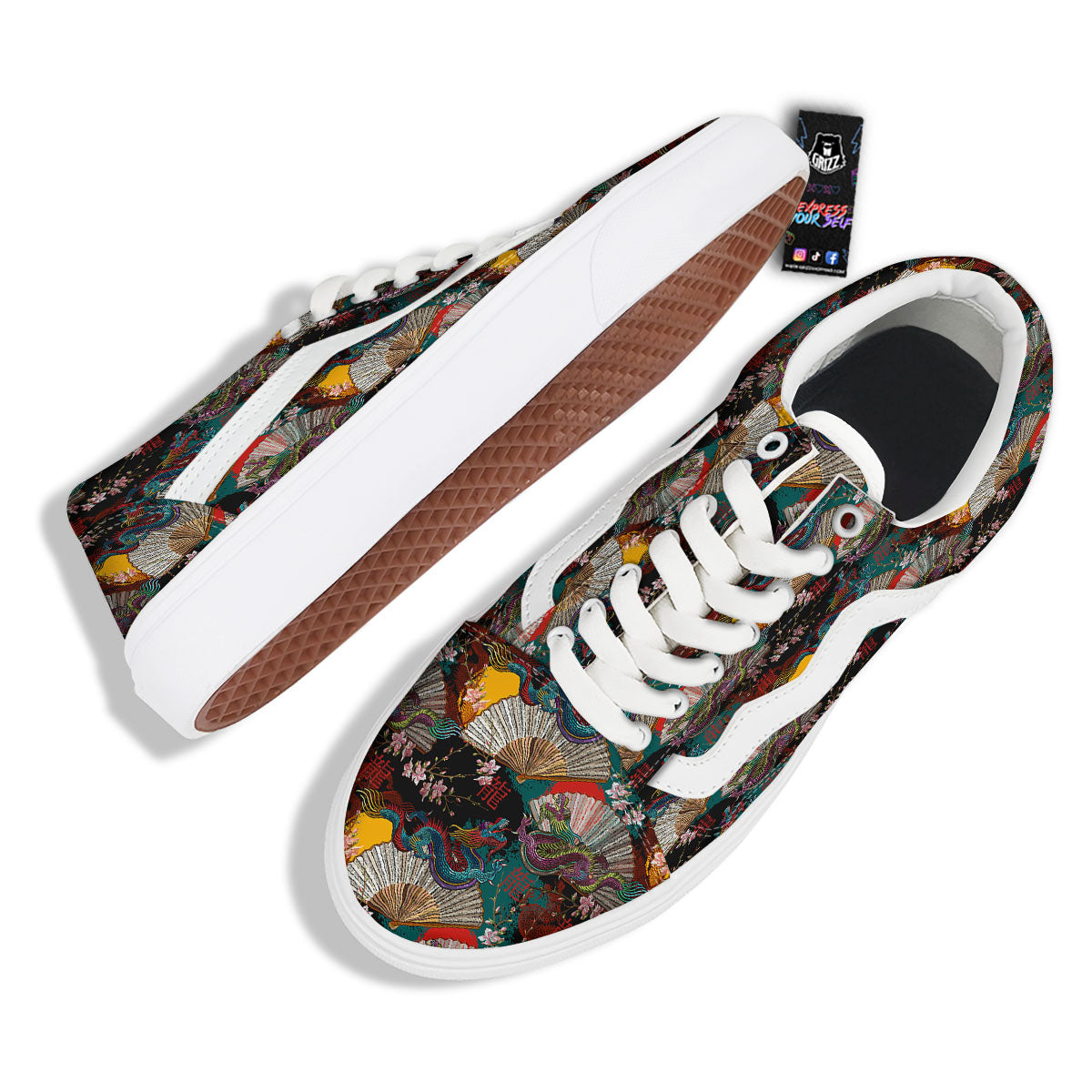 Dragon Embroidery Chinese Print Pattern Skate Shoes-grizzshop