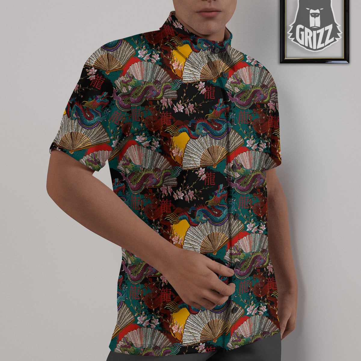 Dragon Embroidery Chinese Print Pattern Untucked Shirts-grizzshop