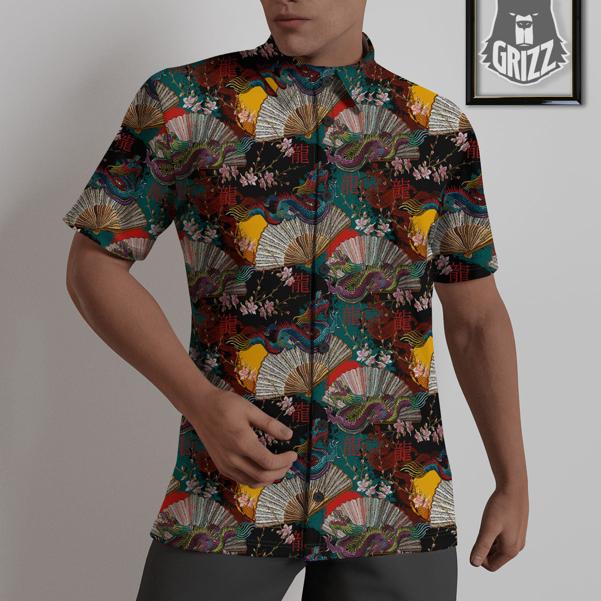 Dragon Embroidery Chinese Print Pattern Untucked Shirts-grizzshop