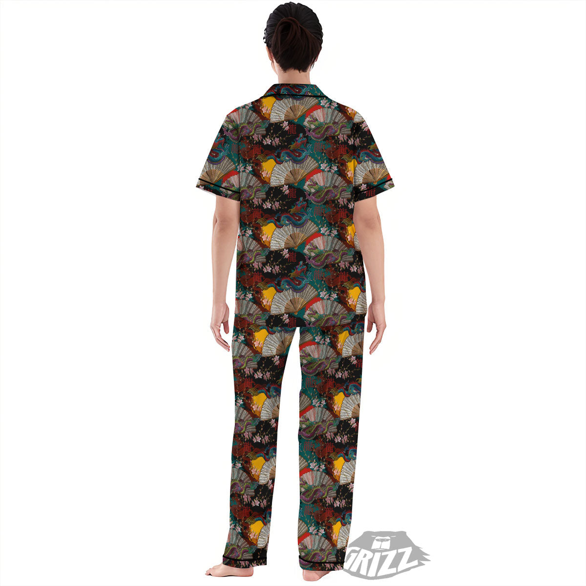 Dragon Embroidery Chinese Print Pattern Women's Pajamas Set-grizzshop