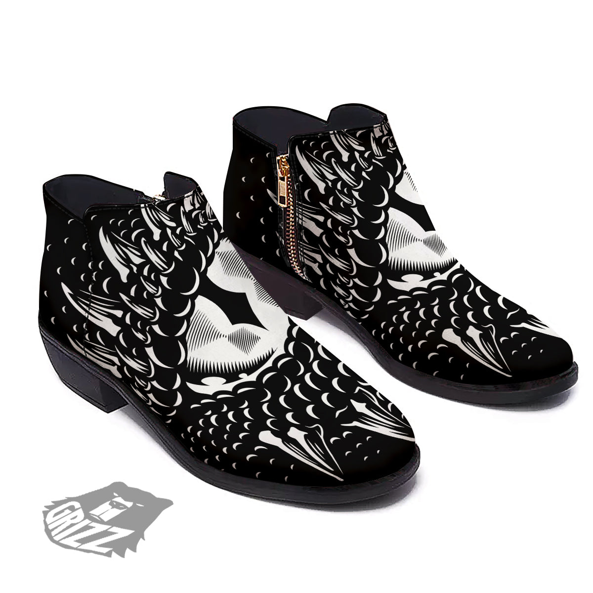 Dragon Eye Print Ankle Boots-grizzshop