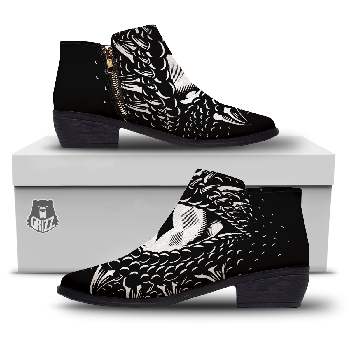 Dragon Eye Print Ankle Boots-grizzshop