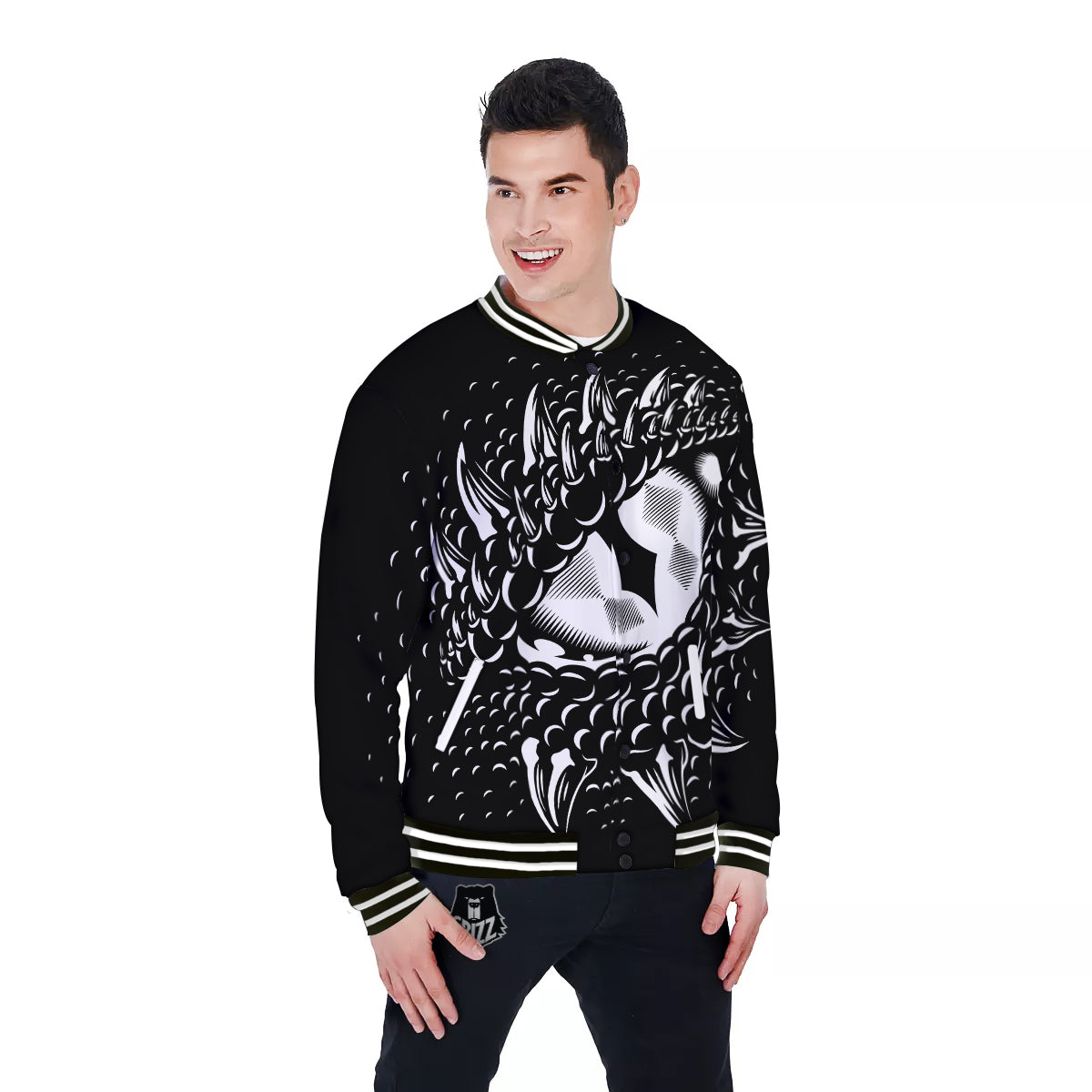 Dragon Eye Print Baseball Jacket-grizzshop