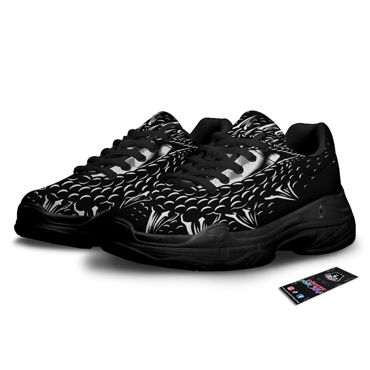 Dragon Eye Print Black Chunky Shoes-grizzshop