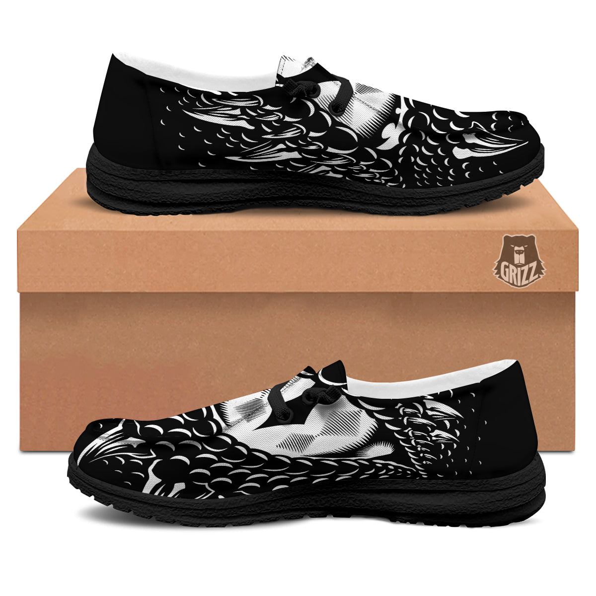 Dragon Eye Print Black Loafers-grizzshop