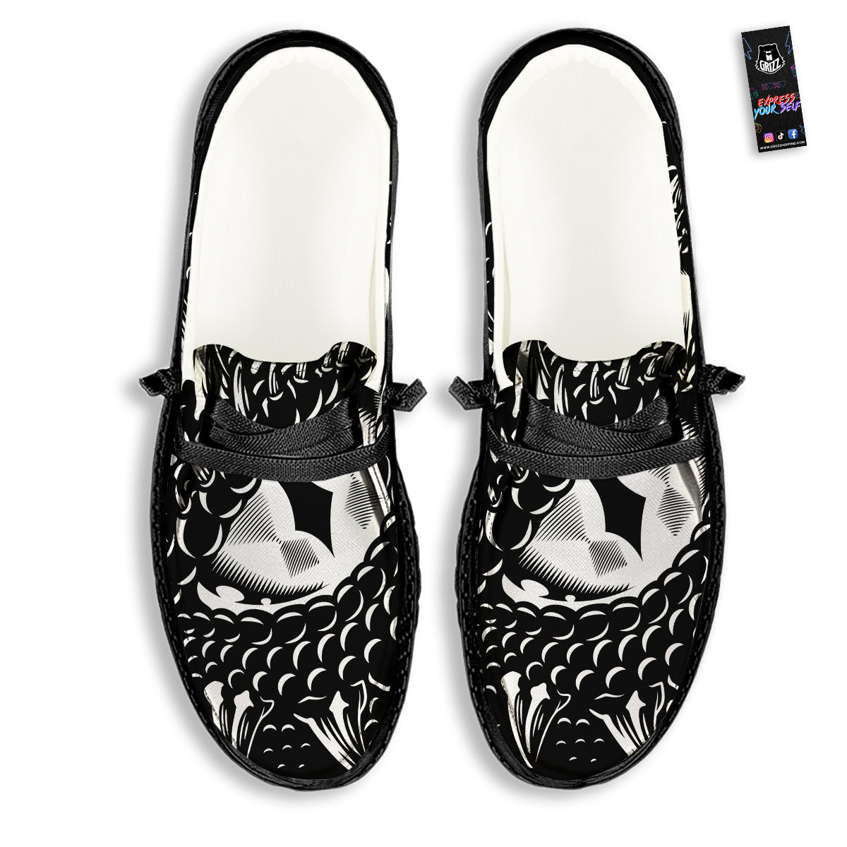 Dragon Eye Print Black Loafers-grizzshop