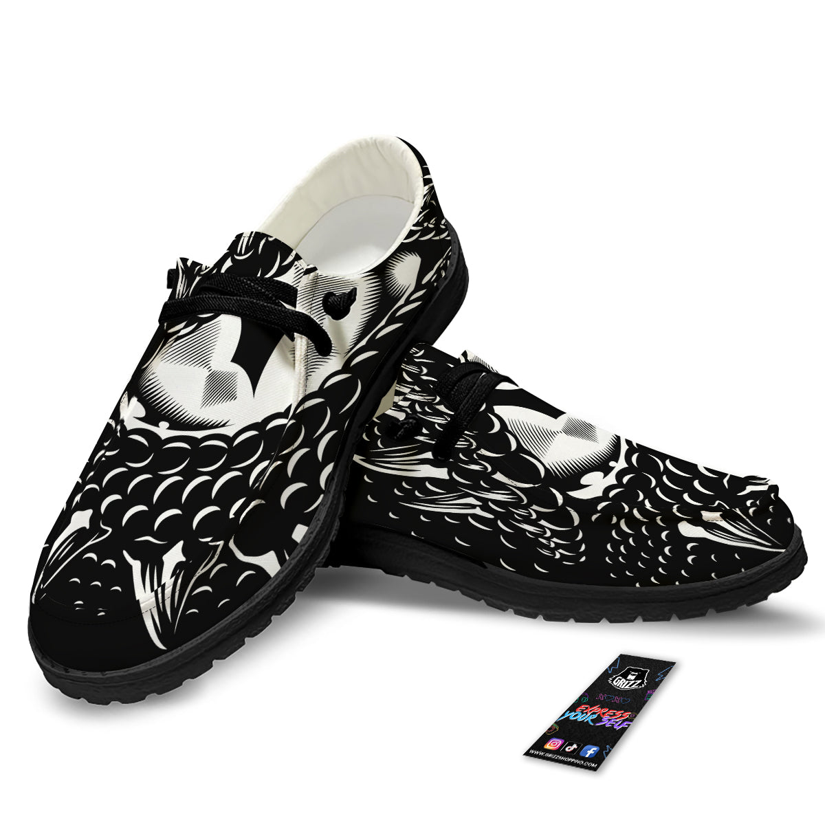 Dragon Eye Print Black Loafers-grizzshop