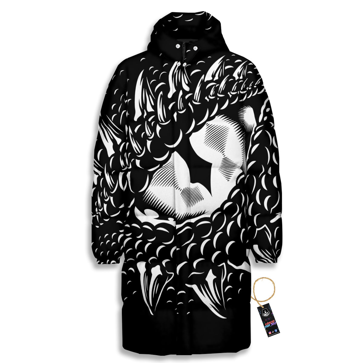 Dragon Eye Print Long Down Jacket-grizzshop