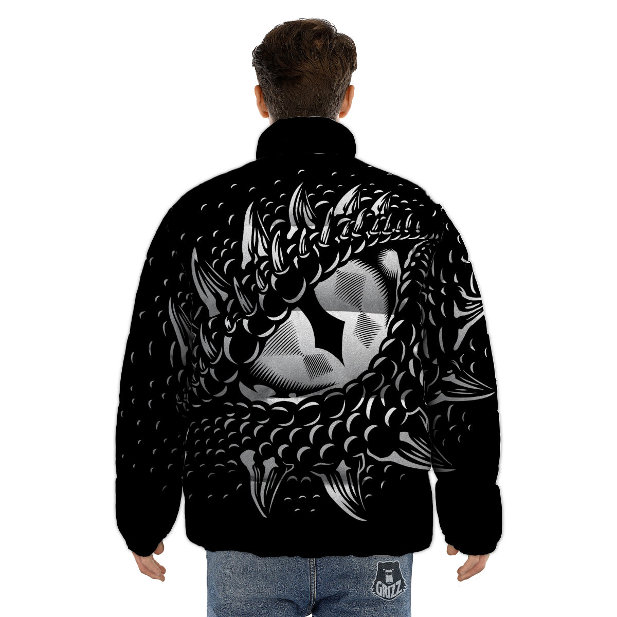 Dragon Eye Print Puffer Jacket-grizzshop