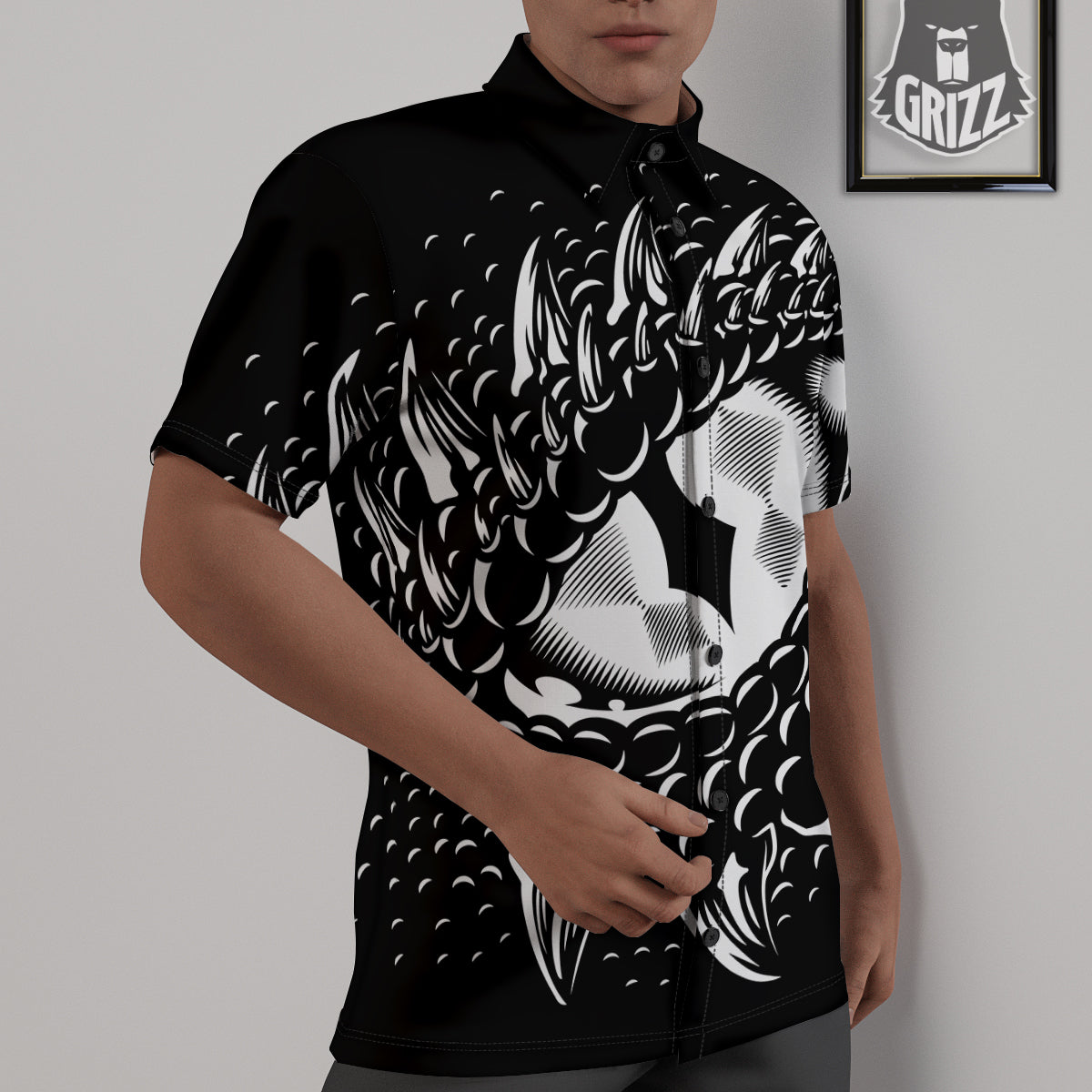 Dragon Eye Print Untucked Shirts-grizzshop