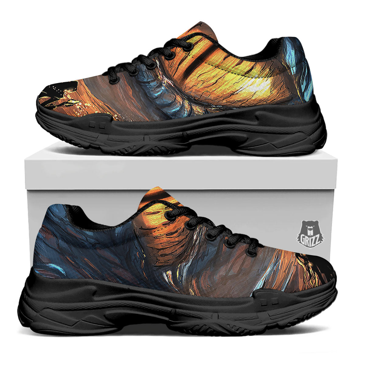 Dragon Eyes Watercolor Print Black Chunky Shoes-grizzshop